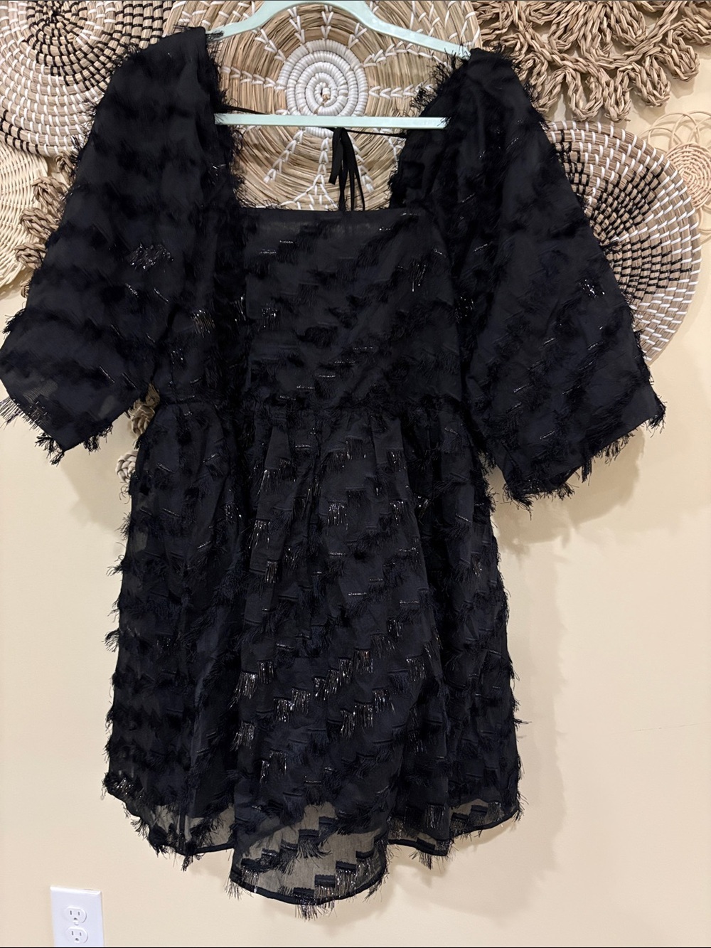Munthe Niche Fringed Baby Doll Dress. Black size 38 (US size 6-8)